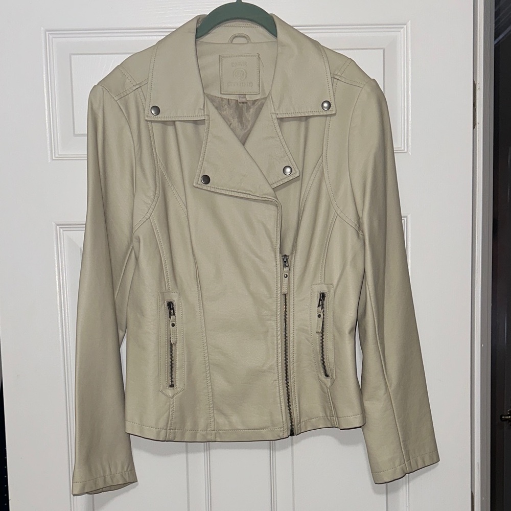 Max Studio Cream Pleather Moto Jacket